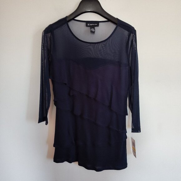 Ladies Petite SZ PM Inc Navy Blue Three-Quarter Sleeve Top - Picture 1 of 4